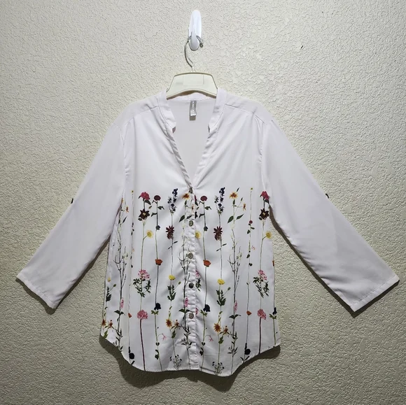 Noracora White 3/4 Sleeve Embellished Button Down Shirt (Unbranded) - Picture 9 of 10